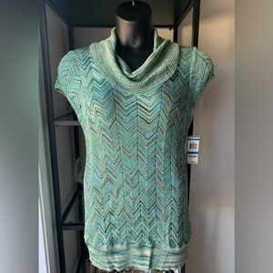 NWT INC International Concepts Boho Chevron Metallic Top Knit Blouse Shirt Cowl